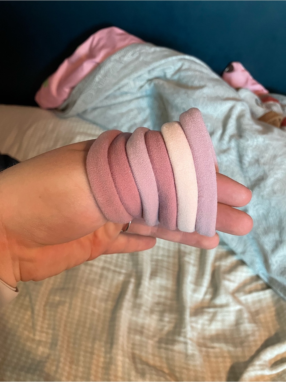 Plush Pastel Pink Velvet Hair Tie Set - Soft No-Crease Bands